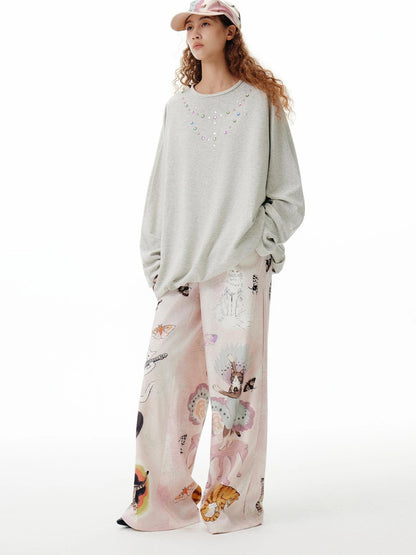 OuttheBlue Out The Blue Lucky Cat Print Wide Leg Trousers
