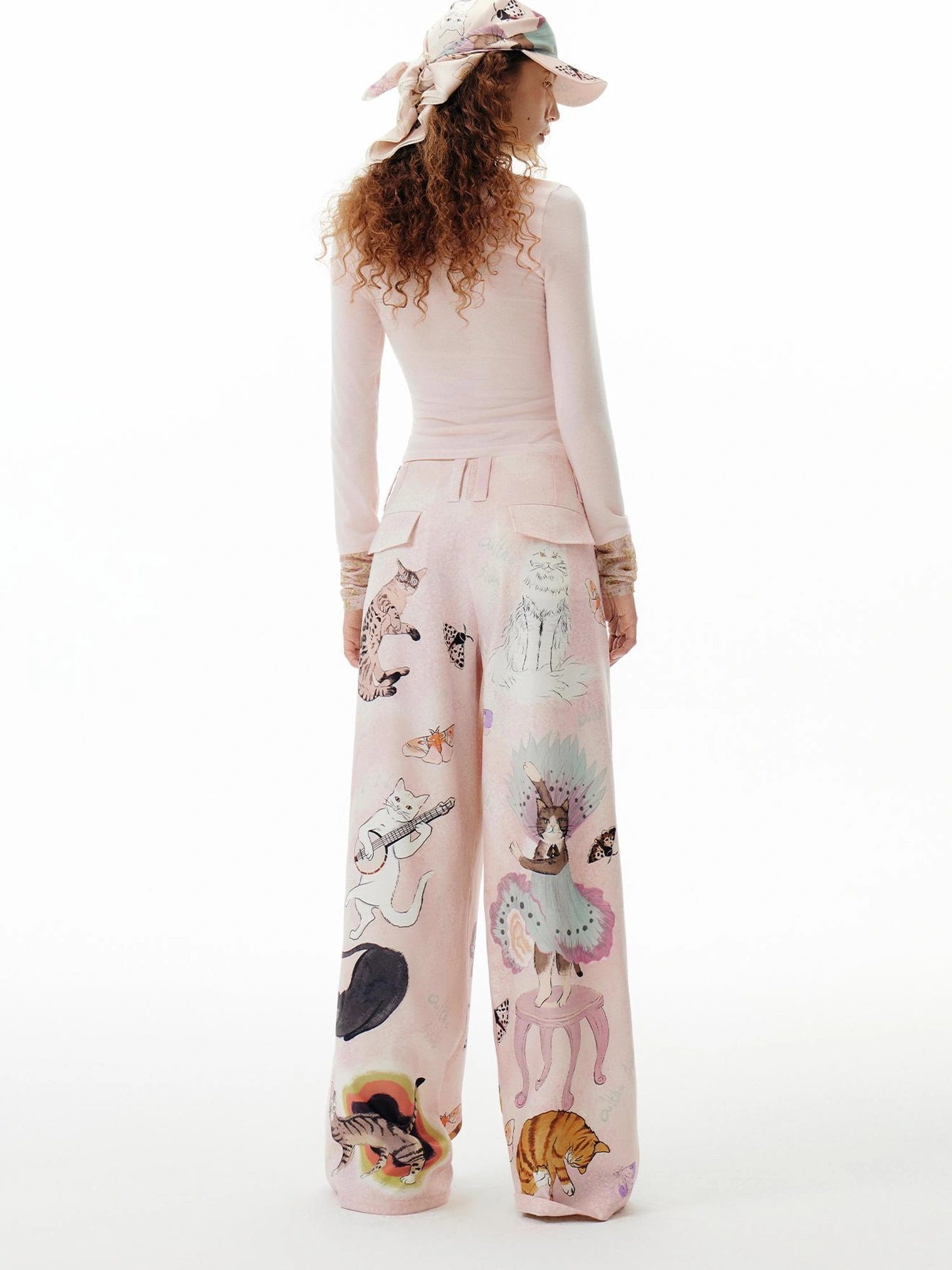 OuttheBlue Out The Blue Lucky Cat Print Wide Leg Trousers