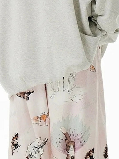 OuttheBlue Out The Blue Lucky Cat Print Wide Leg Trousers