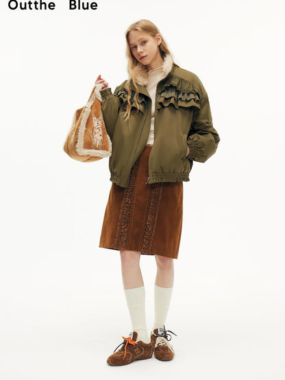Out The Blue Lucky Cat Suede Shearling Crossbody Bag