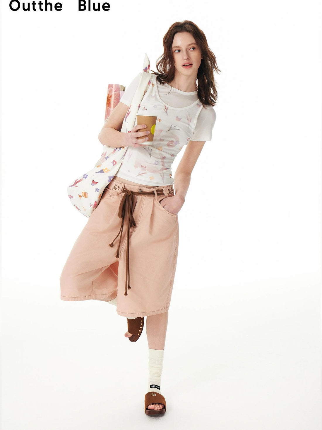 OuttheBlue Out The Blue Pink Cotton Belted Loose Fit Shorts