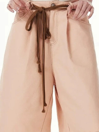 OuttheBlue Out The Blue Pink Cotton Belted Loose Fit Shorts