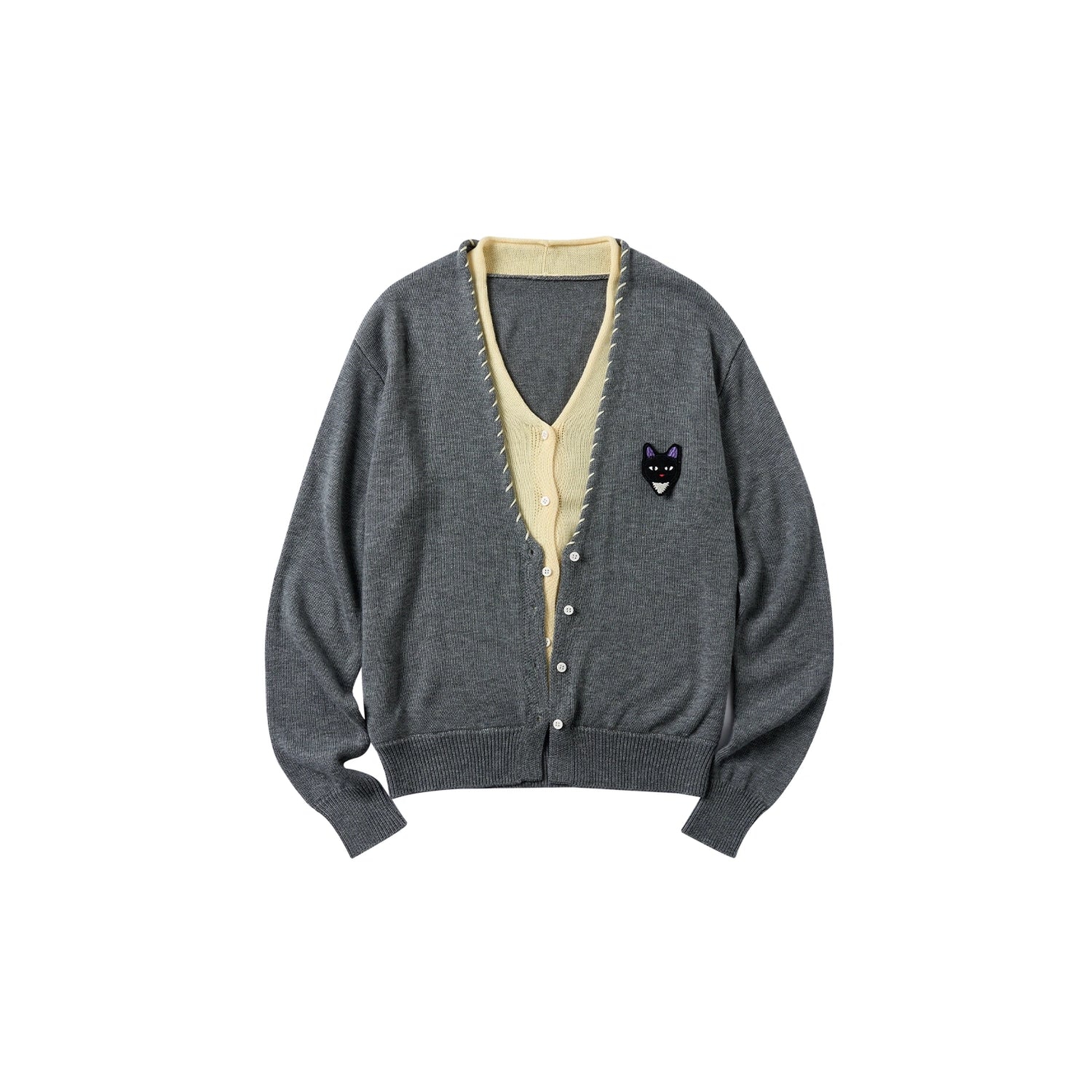 OuttheBlue_Out_The_Blue_V-neck_Patchwork_Stitch_Cat_Cardigan_MISSTT
