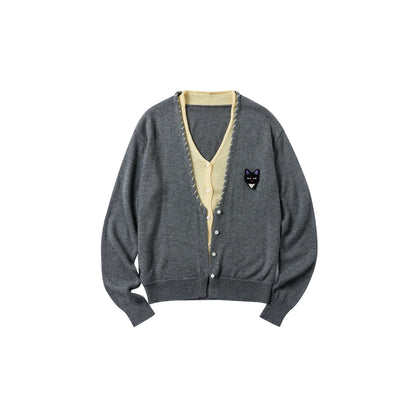 OuttheBlue_Out_The_Blue_V-neck_Patchwork_Stitch_Cat_Cardigan_MISSTT