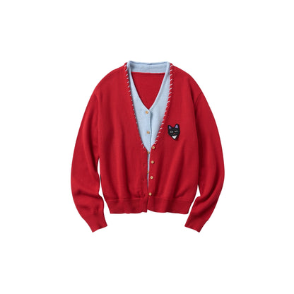 OuttheBlue_Out_The_Blue_V-neck_Patchwork_Stitch_Cat_Cardigan_MISSTT