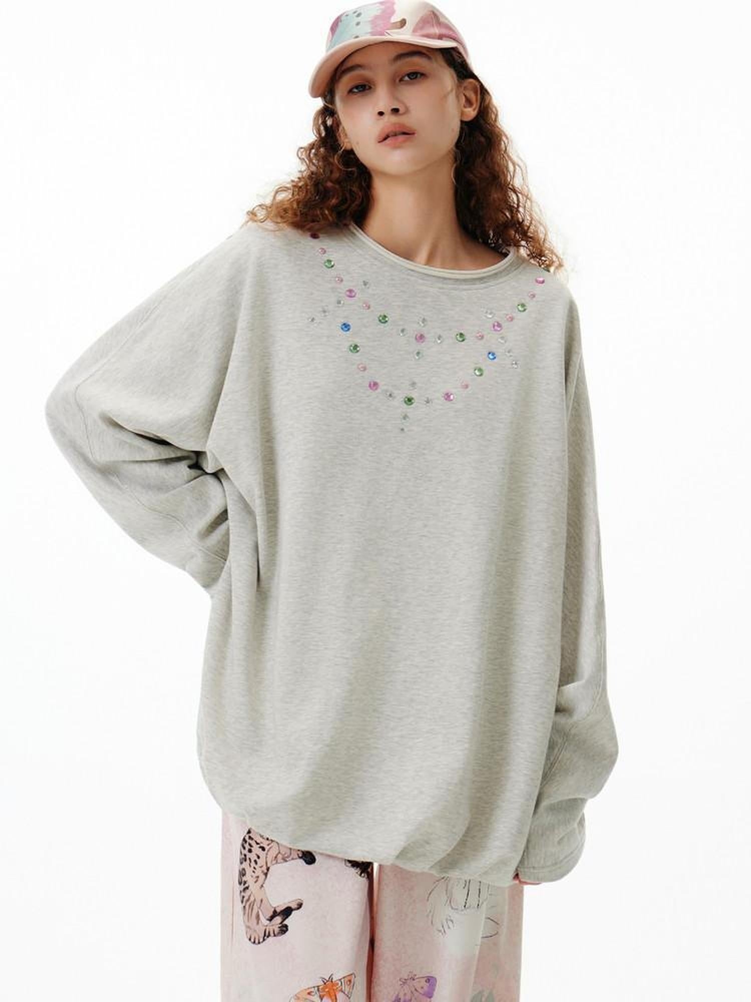 OuttheBlue Oversized Cotton Blend Crewneck Pullover Light Gray Minimal Commuter Sweatshirt