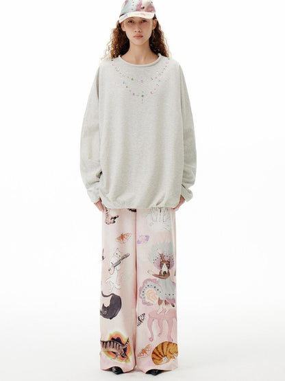 OuttheBlue Oversized Cotton Blend Crewneck Pullover Light Gray Minimal Commuter Sweatshirt