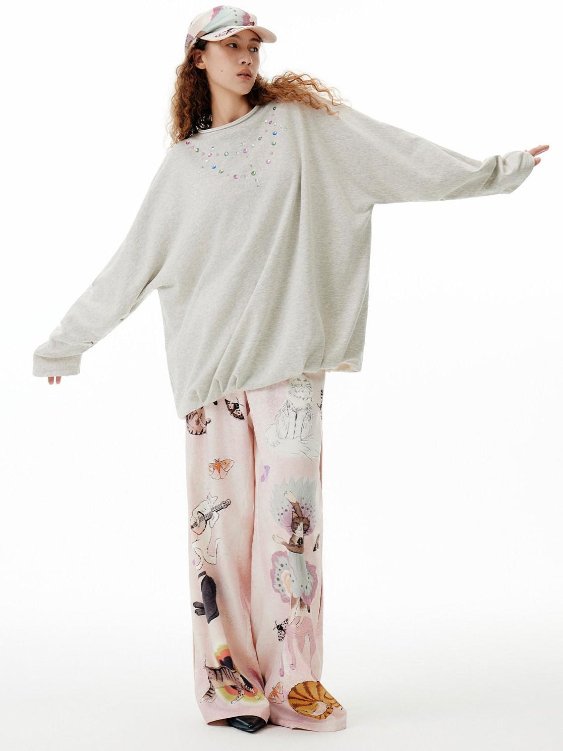 OuttheBlue Oversized Cotton Blend Crewneck Pullover Light Gray Minimal Commuter Sweatshirt