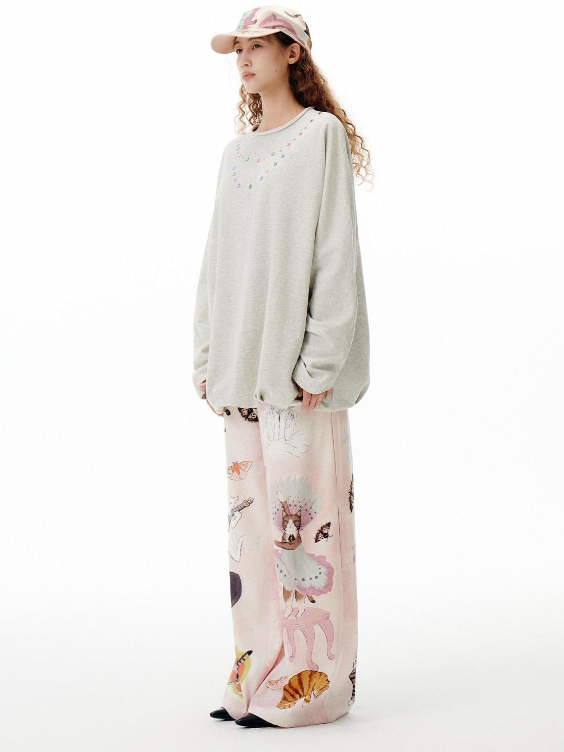 OuttheBlue Oversized Cotton Blend Crewneck Pullover Light Gray Minimal Commuter Sweatshirt