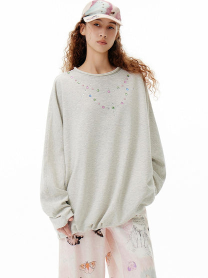 OuttheBlue Oversized Cotton Blend Crewneck Pullover Light Gray Minimal Commuter Sweatshirt