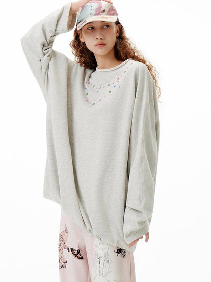 OuttheBlue Oversized Cotton Blend Crewneck Pullover Light Gray Minimal Commuter Sweatshirt