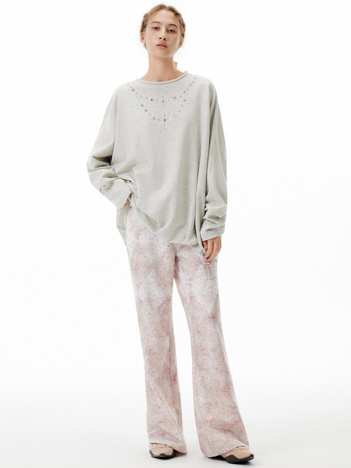 OuttheBlue Oversized Cotton Blend Crewneck Pullover Light Gray Minimal Commuter Sweatshirt