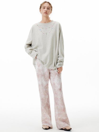 OuttheBlue Oversized Cotton Blend Crewneck Pullover Light Gray Minimal Commuter Sweatshirt