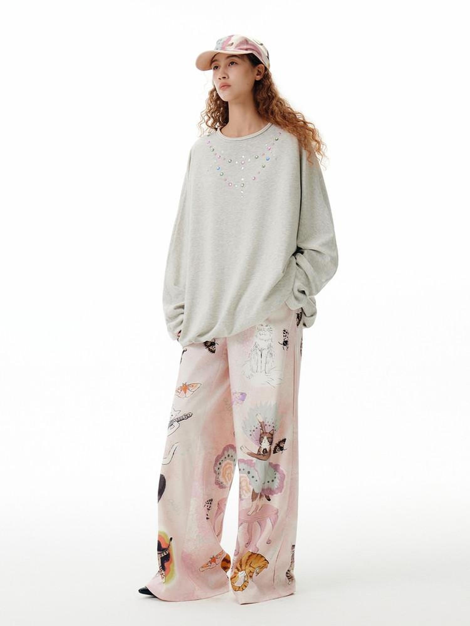 OuttheBlue Oversized Cotton Blend Crewneck Pullover Light Gray Minimal Commuter Sweatshirt
