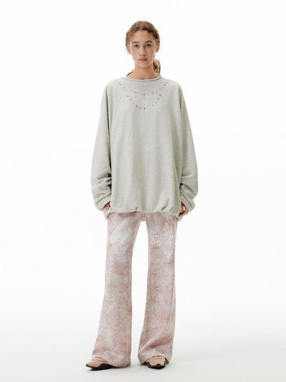 OuttheBlue Oversized Cotton Blend Crewneck Pullover Light Gray Minimal Commuter Sweatshirt