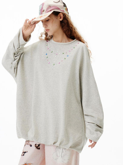 OuttheBlue Oversized Cotton Blend Crewneck Pullover Light Gray Minimal Commuter Sweatshirt