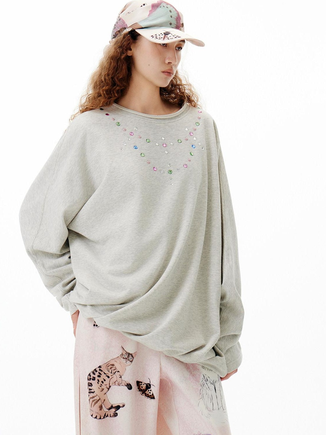OuttheBlue Oversized Cotton Blend Crewneck Pullover Light Gray Minimal Commuter Sweatshirt