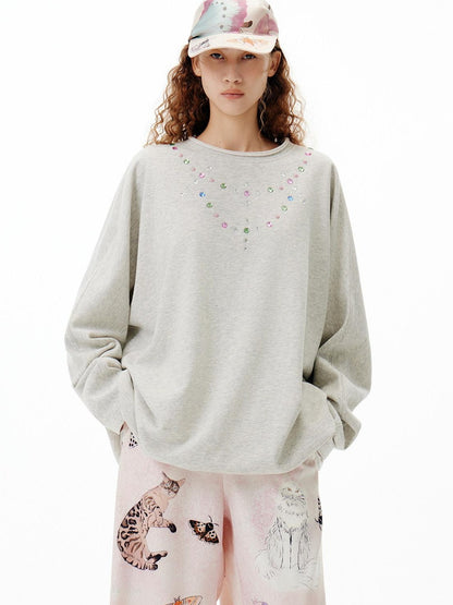 OuttheBlue Oversized Cotton Blend Crewneck Pullover Light Gray Minimal Commuter Sweatshirt