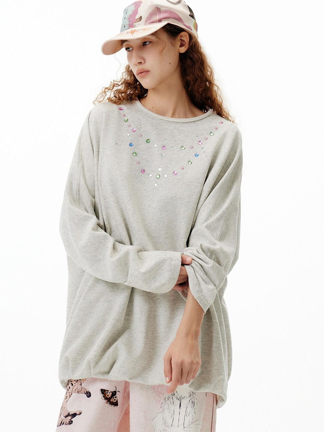 OuttheBlue Oversized Cotton Blend Crewneck Pullover Light Gray Minimal Commuter Sweatshirt