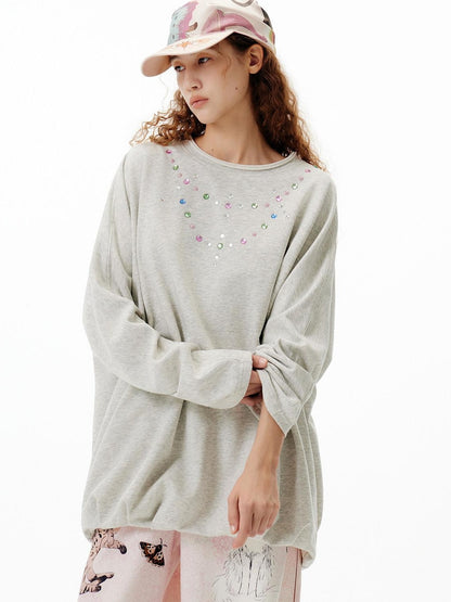 OuttheBlue Oversized Cotton Blend Crewneck Pullover Light Gray Minimal Commuter Sweatshirt