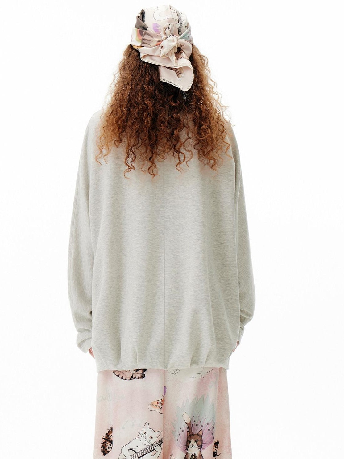 OuttheBlue Oversized Cotton Blend Crewneck Pullover Light Gray Minimal Commuter Sweatshirt