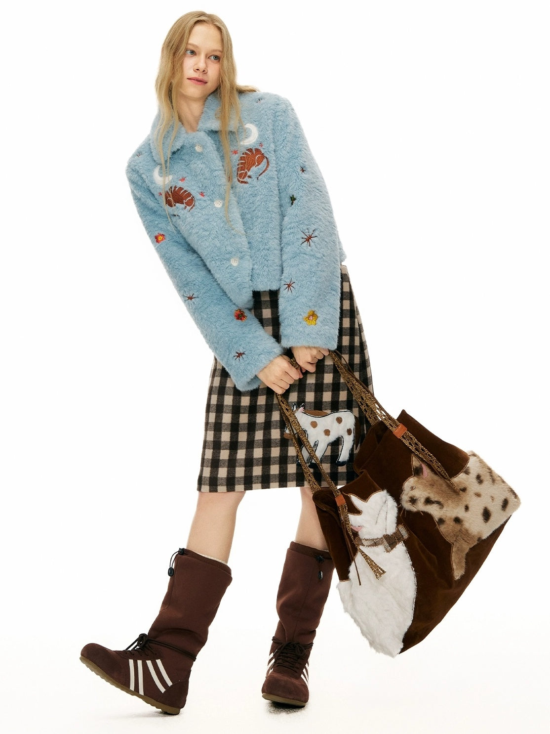 OuttheBlue Padded Casual Slim Notched Collar Embroidered Light Blue Polyester Women Jacket