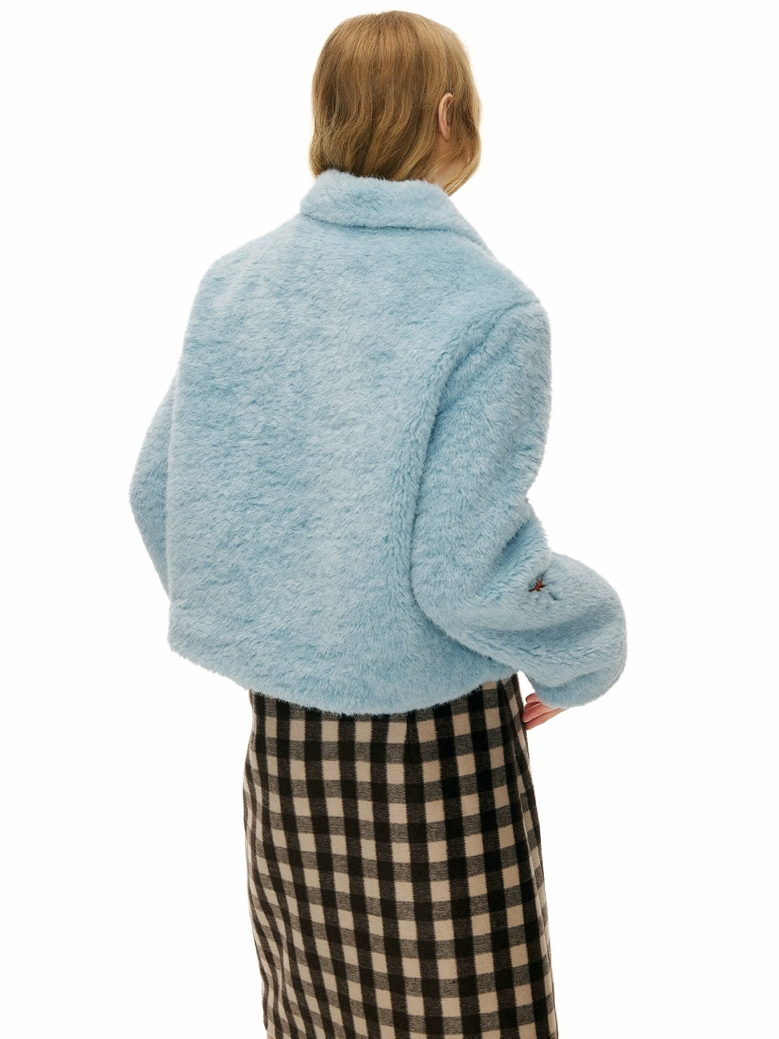 OuttheBlue Padded Casual Slim Notched Collar Embroidered Light Blue Polyester Women Jacket