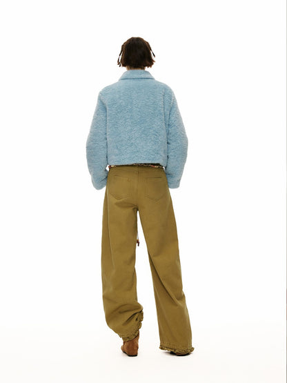 OuttheBlue Padded Casual Slim Notched Collar Embroidered Light Blue Polyester Women Jacket