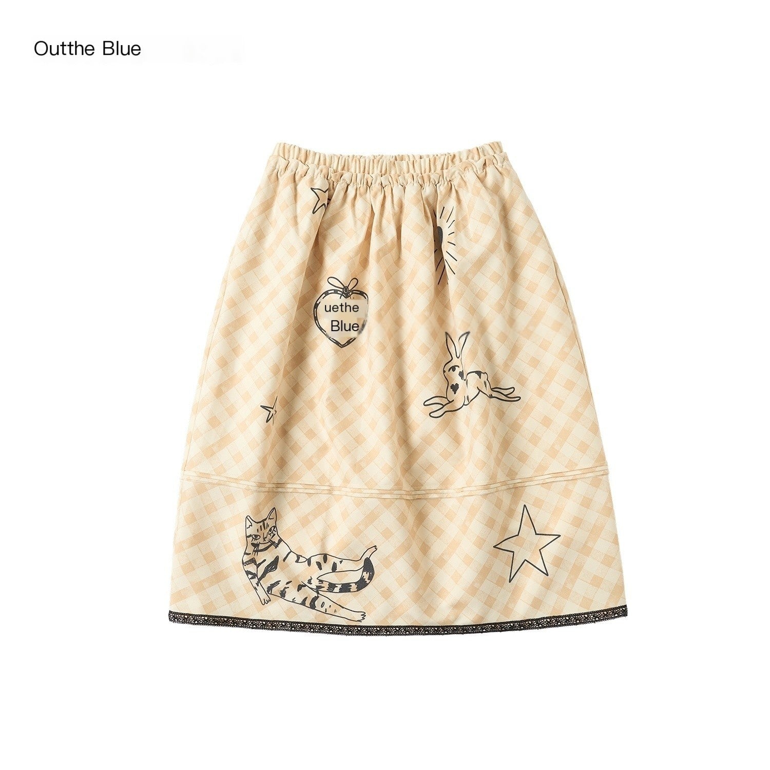 OuttheBlue_Pale_Yellow_Plaid_Graffiti_Ruched_Lace_Trim_A_Line_Women&
