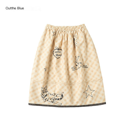 OuttheBlue_Pale_Yellow_Plaid_Graffiti_Ruched_Lace_Trim_A_Line_Women&