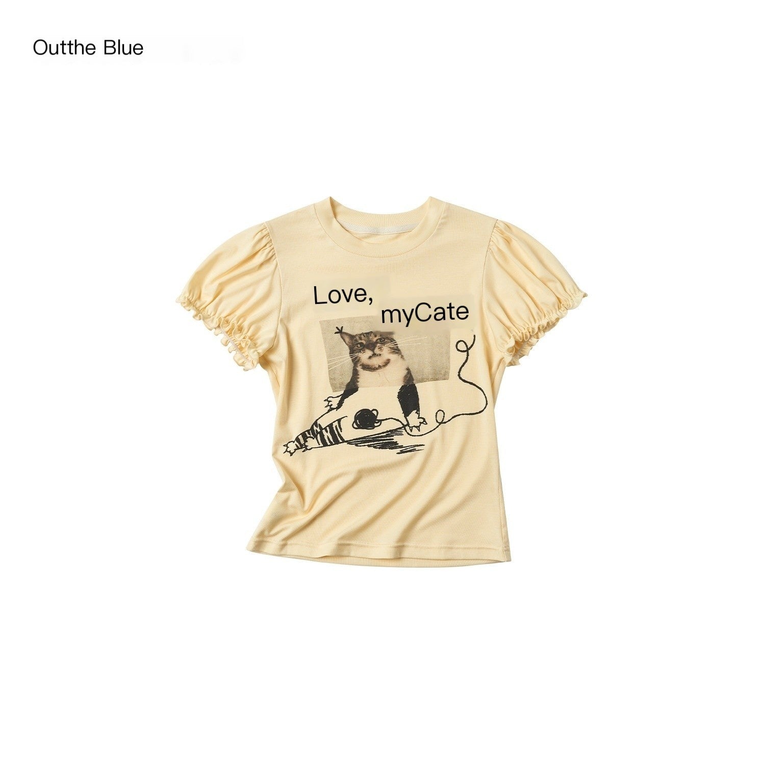 OuttheBlue_Pastel_Yellow_Cat_Print_Puff_Sleeve_Women&