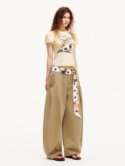 OuttheBlue Pastel Yellow Cat Print Puff Sleeve Women&