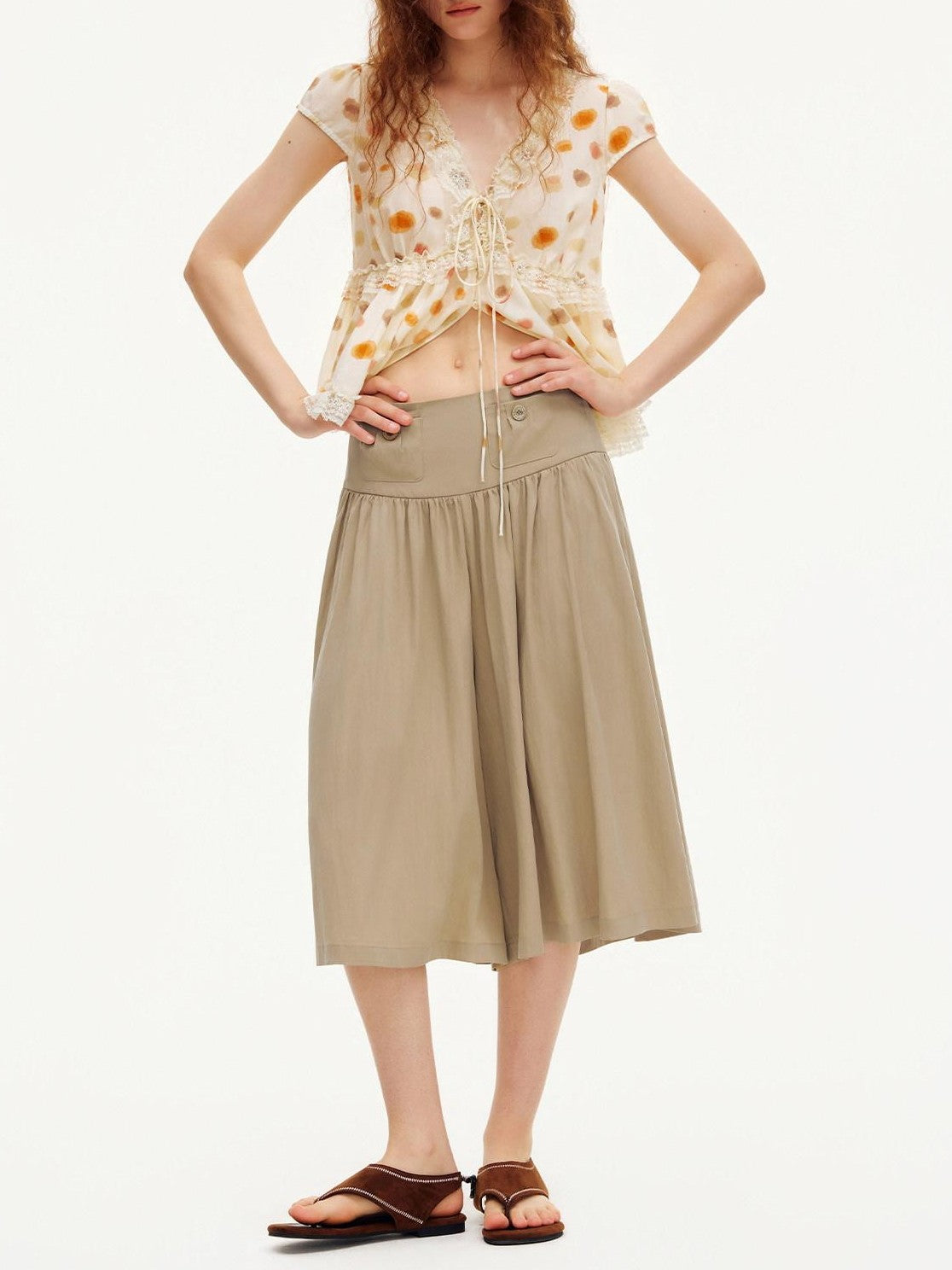 OuttheBlue Peanut Butter Wide Leg A Line Slim Draped Women&
