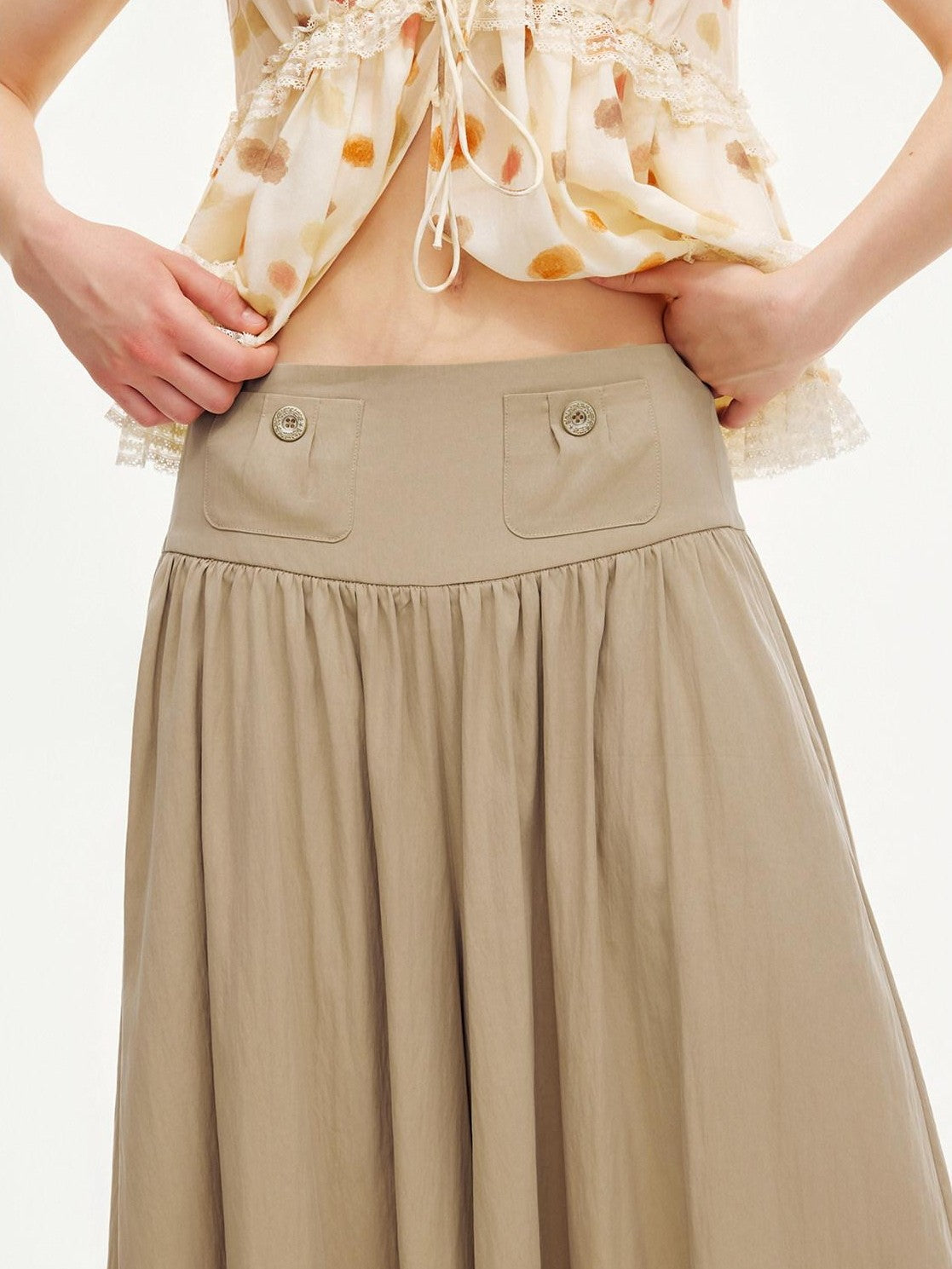 OuttheBlue Peanut Butter Wide Leg A Line Slim Draped Women&