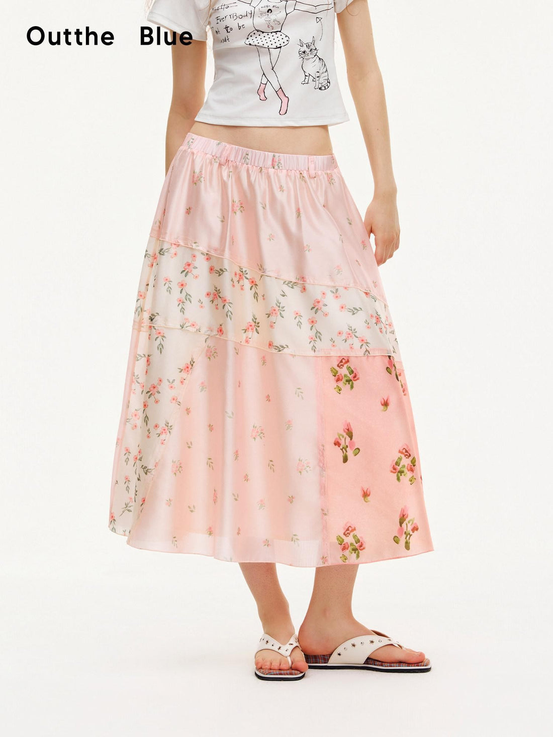 OuttheBlue Pink Patchwork Floral Print A Line Women&