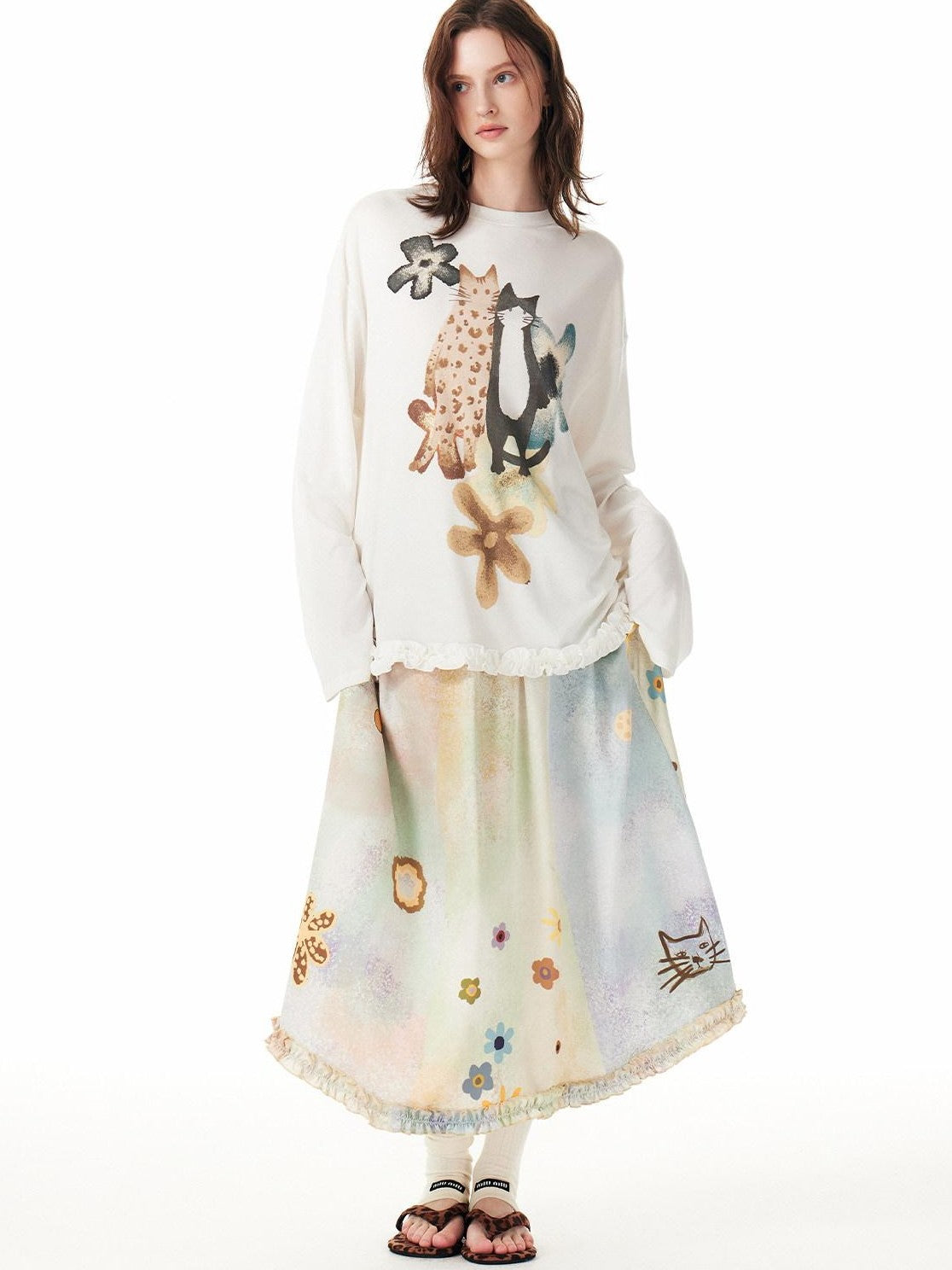 OuttheBlue Pink Ruffle Animal Print Women&