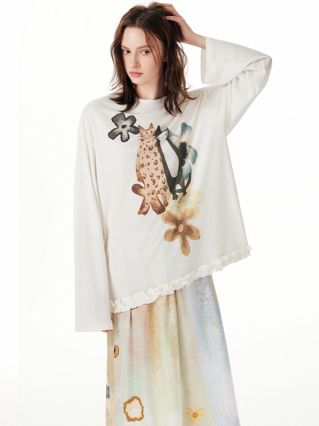 OuttheBlue Pink Ruffle Animal Print Women&