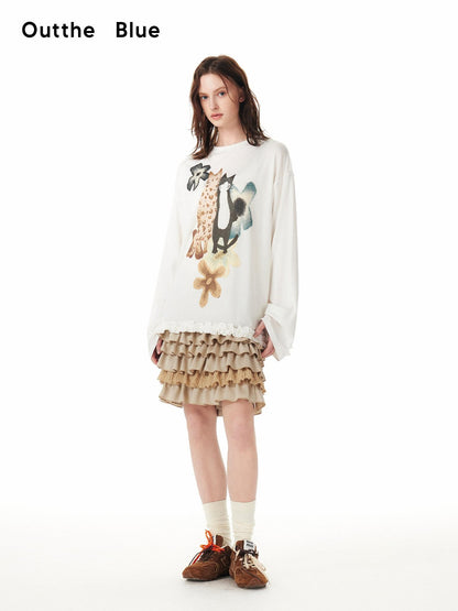 OuttheBlue Pink Ruffle Animal Print Women&