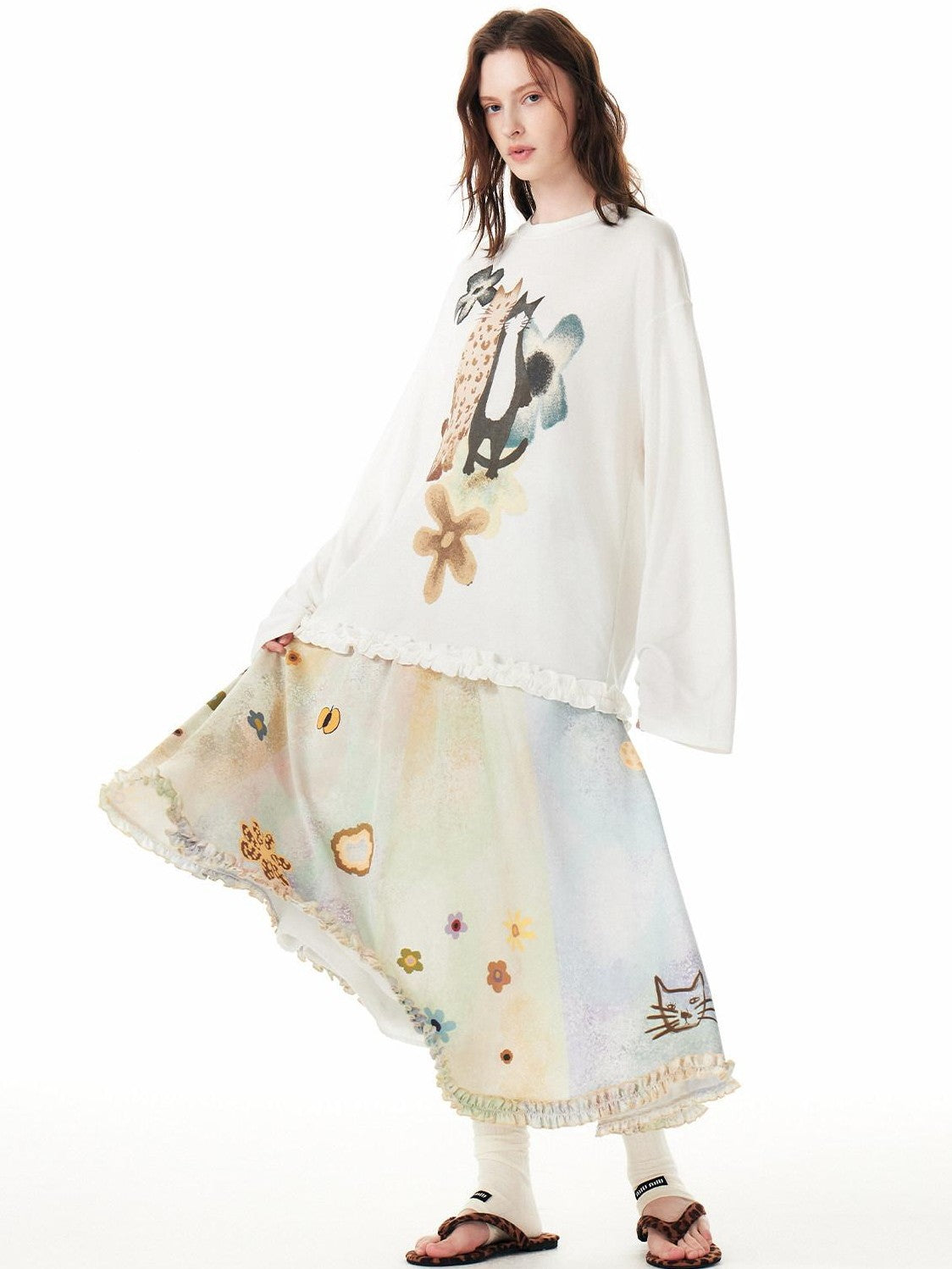 OuttheBlue Pink Ruffle Animal Print Women&