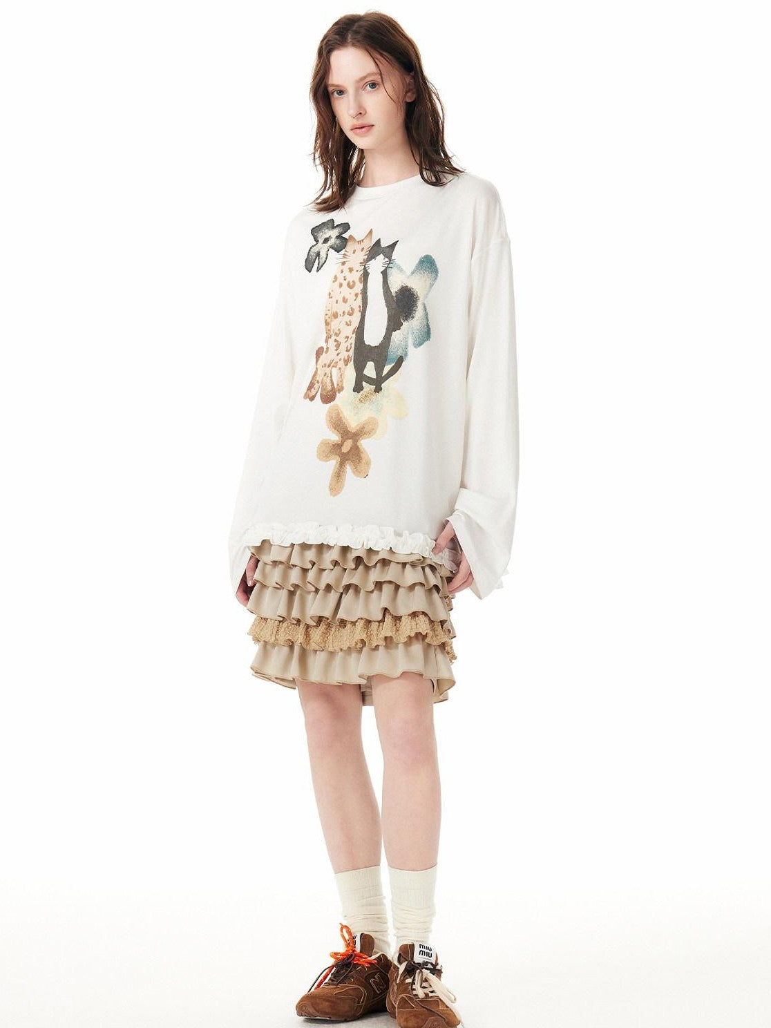 OuttheBlue Pink Ruffle Animal Print Women&