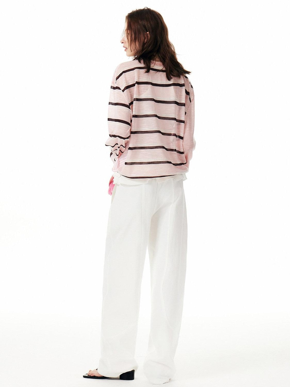 OuttheBlue Pink Striped Patchwork Drapey Single Button Women&