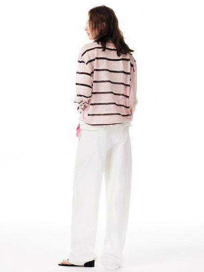 OuttheBlue Pink Striped Patchwork Drapey Single Button Women&