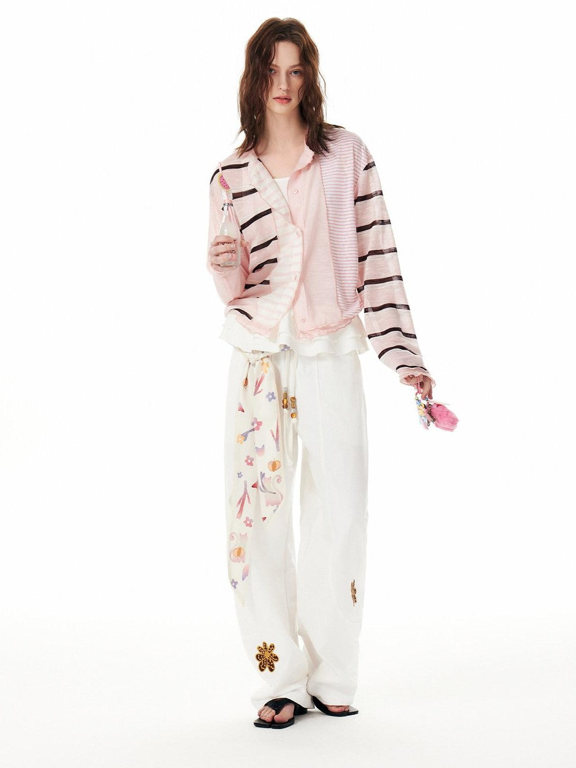 OuttheBlue Pink Striped Patchwork Drapey Single Button Women&
