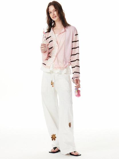 OuttheBlue Pink Striped Patchwork Drapey Single Button Women&