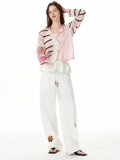 OuttheBlue Pink Striped Patchwork Drapey Single Button Women&