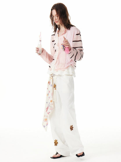 OuttheBlue Pink Striped Patchwork Drapey Single Button Women&