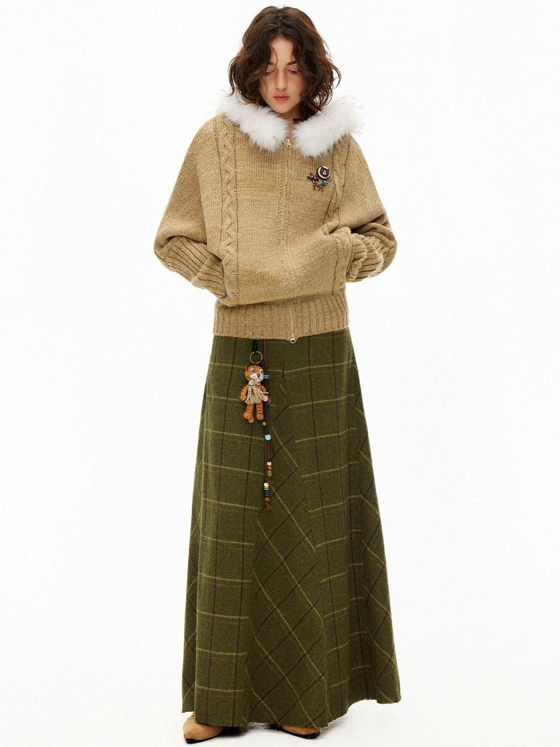 OuttheBlue Plaid Asymmetric High Waist A Line Wool Blend Women&