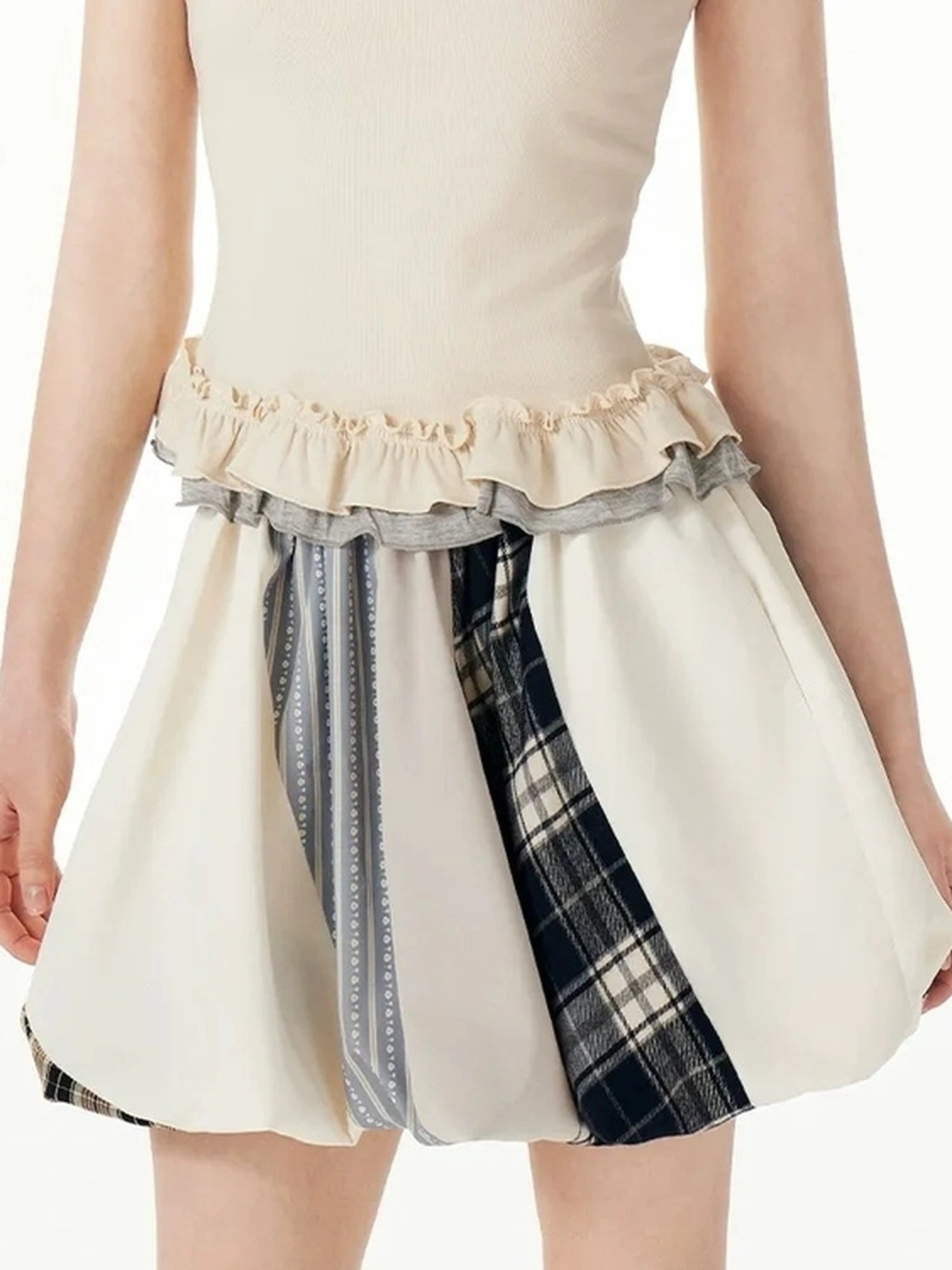 OuttheBlue Plaid Bow Tie Waist Pleated Mini Skirt