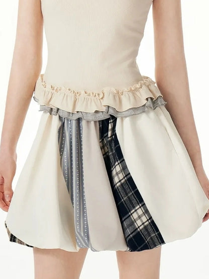 OuttheBlue Plaid Bow Tie Waist Pleated Mini Skirt