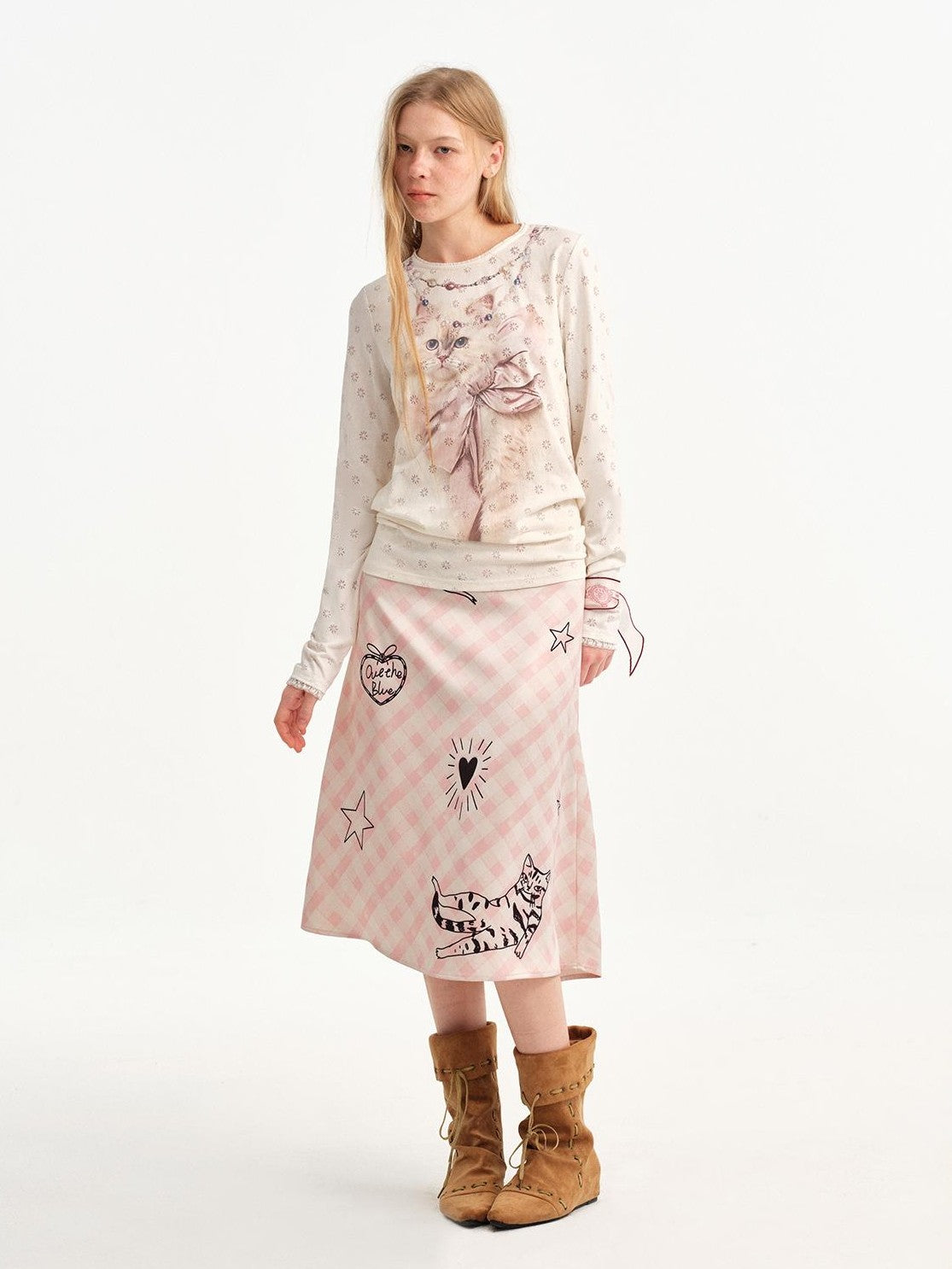 OuttheBlue Plaid Graffiti Lace Trim Aline Women&